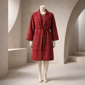 Lauren Ralph Lauren Tartan Plaid Fleece Robe Tie Belt & Monogram Pocket Size XL